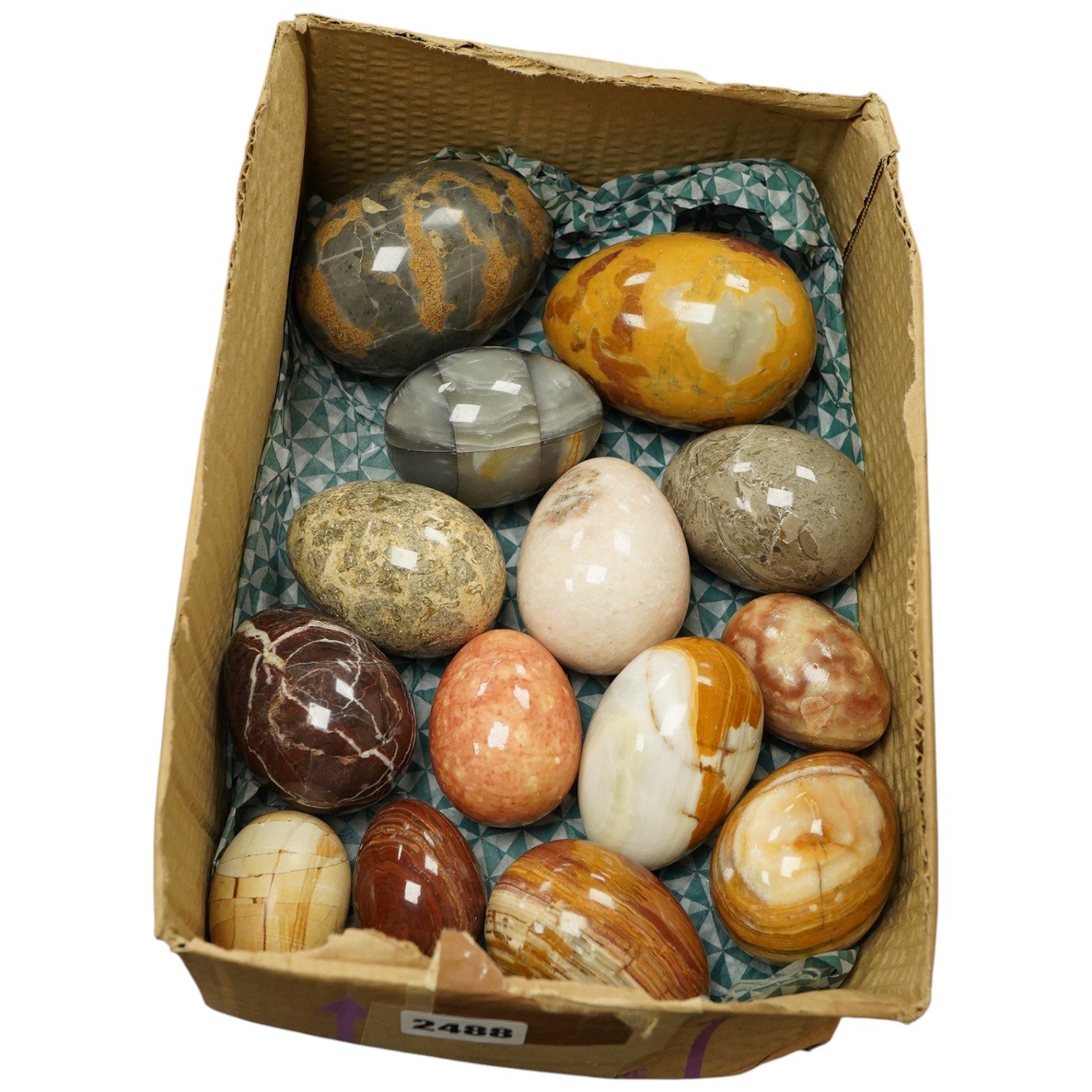 A collection of mineral eggs